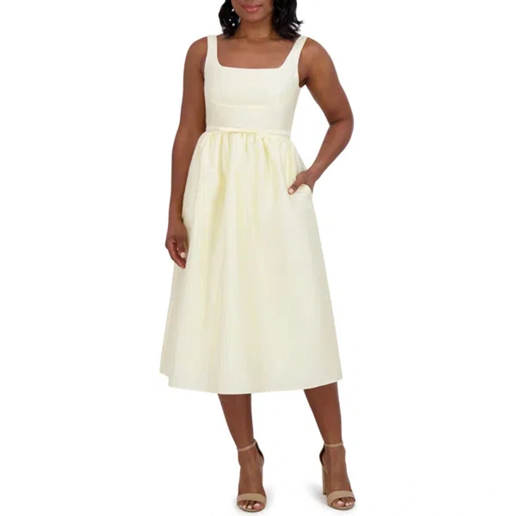 yellow fit and flare midi dress Dillon Fit and Flare Square Neck Organza Midi Dress main image 1