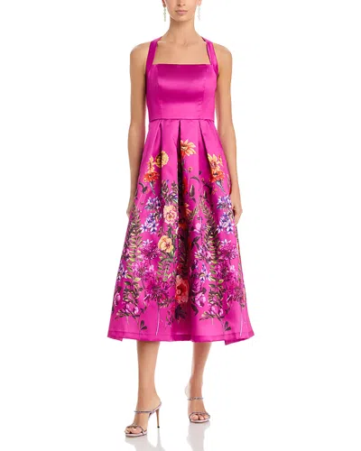 Eliza J Square Neck Pleated Dress In Pink