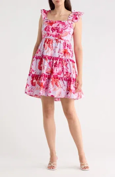 Eliza J Square Neck Ruffle Dress In Pink
