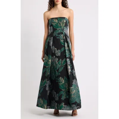 Eliza J Strapless Metallic Jacquard A-line Gown In Green