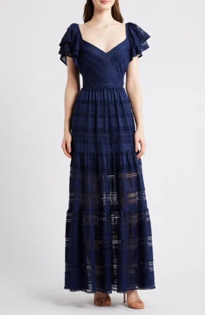 Eliza J Stretch Lace Gown In Blue