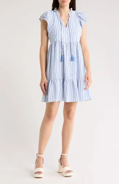 Eliza J Stripe Flutter Cap Sleeve Babydoll Dress