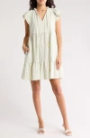 Eliza J Stripe Flutter Cap Sleeve Babydoll Dress In Green