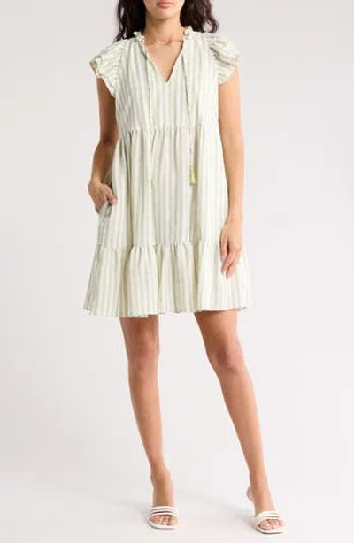 Eliza J Stripe Flutter Cap Sleeve Babydoll Dress