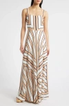 Eliza J Stripe Scarf Sleeveless Maxi Dress In Khaki White