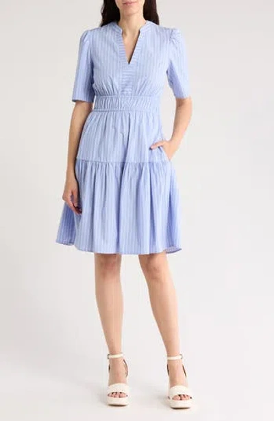 Eliza J Stripe Short Sleeve Cotton Fit & Flare Dress