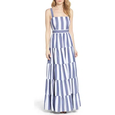 Eliza J Stripe Tiered Maxi Sundress In Blue