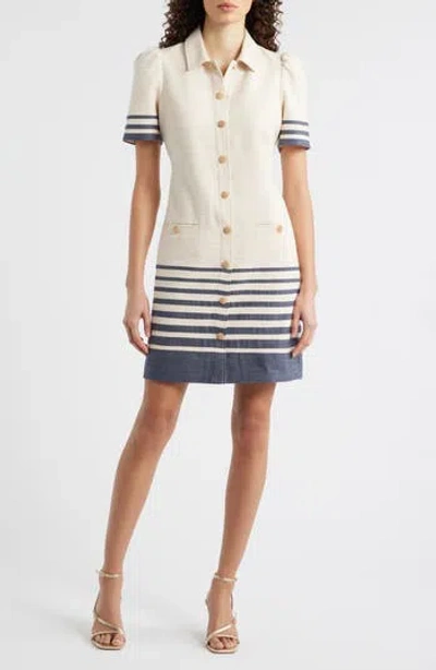 Eliza J Stripe Trim Snap Front Shirtdress In Multi