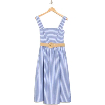 Eliza J Striped Belted Midi Dress In Blue/white Stripe
