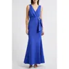 Eliza J Surplice V-neck Sleeveless Mermaid Gown In Cobalt