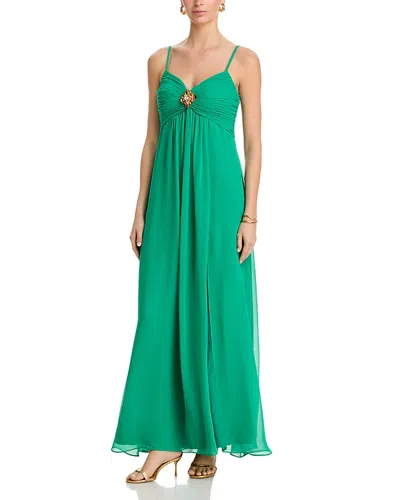Eliza J Sweetheart Spaghetti Strap Pleated Gown In Green