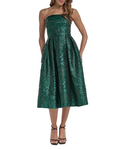 Eliza J Textured Strapless Bustier Midi Dress In Green