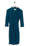 Eliza J Three-quarter Sleeve Faux Wrap Dress In Blue