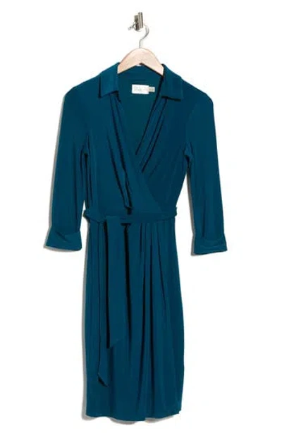Eliza J Three-quarter Sleeve Faux Wrap Dress In Blue