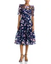Eliza J Three Quarter Sleeve Illusion Yoke Dress In Navy Multi