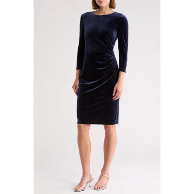 Eliza J Three-quarter Sleeve Velvet Cocktail Dress In Navy