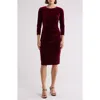 Eliza J Three-quarter Sleeve Velvet Cocktail Dress In Wine
