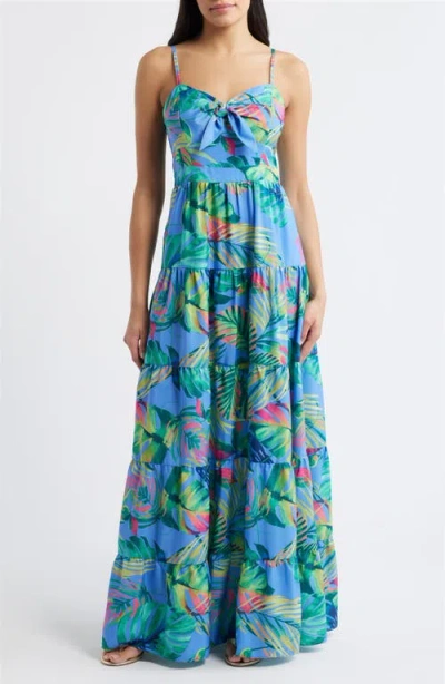 Eliza J Tie Front Tiered Maxi Dress In Blue