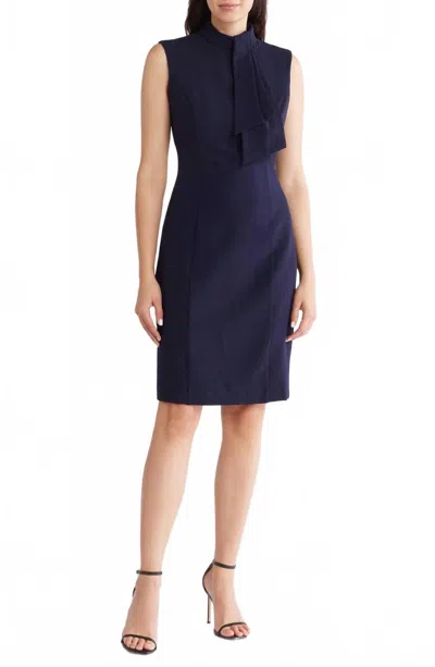 Eliza J Tie Neck Sleeveless Sheath Dress In Navy In Black