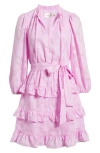 Eliza J Tie Waist Long Sleeve Tiered Dress In Peony
