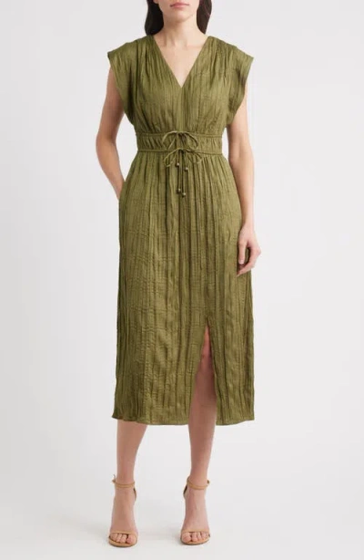 Eliza J Tie Waist V-neck Midi Dress In Green