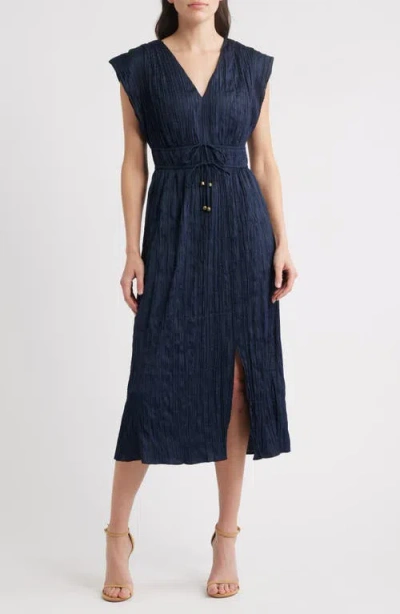 Eliza J Tie Waist V-neck Midi Dress In Blue
