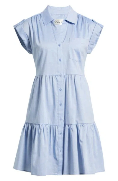 Eliza J Tiered Cotton Shirtdress In Chambray Blue