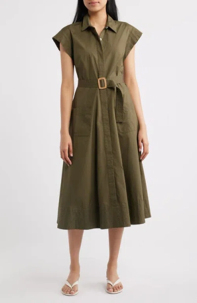 Eliza J Trapunto Midi Shirtdress In Green