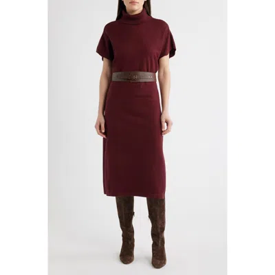Eliza J Turtleneck Midi Sweater Dress In Burgundy