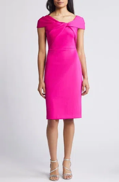 Eliza J Twist Detail Cap Sleeve Scuba Crepe Cocktail Dress In Pink