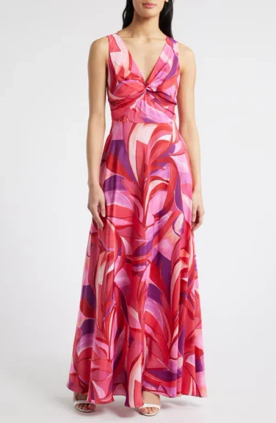 Eliza J Twist Front Sleeveless Evening Dress In Fuchsia