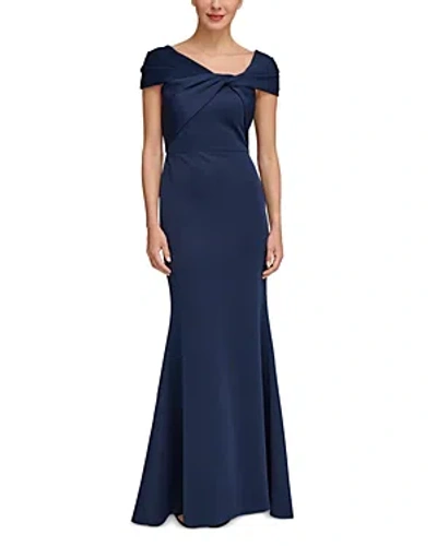 Eliza J Twist Neck Cap Sleeve Gown In Navy