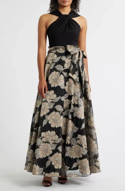 Eliza J Twist Neck Sleeveless Gown In Multi