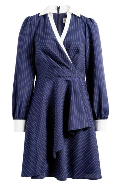 Eliza J Twist Surplice Shirtdress In Navy Ivory