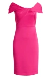 Eliza J Twisted Cap Sleeve Scuba Sheath Dress In Hot Pink