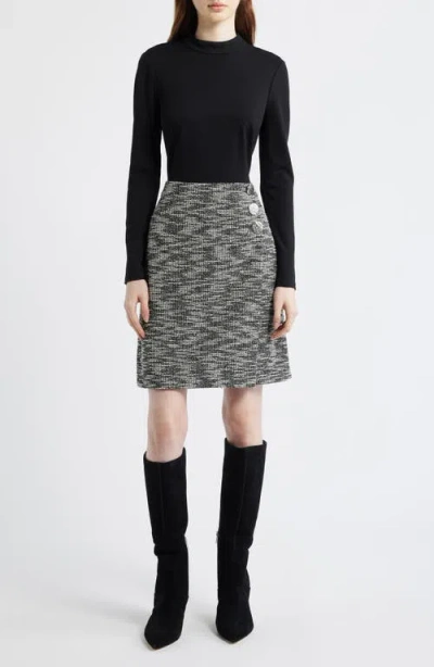 Eliza J Twofer Mock Neck Long Sleeve A-line Dress In Black