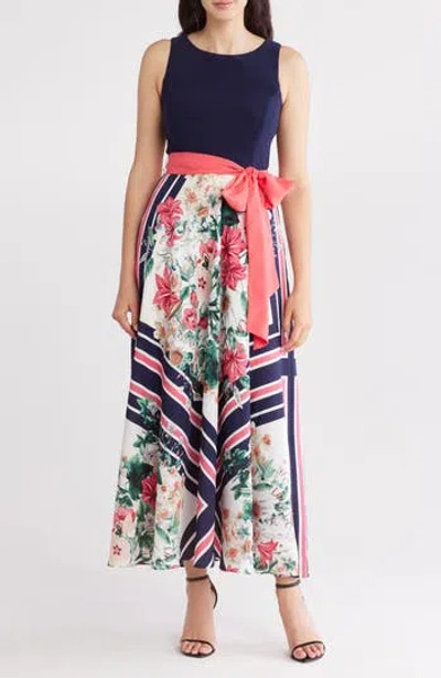Eliza J Twofer Scarf Print Maxi Dress In Ivory Multi