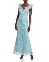 Eliza J V-neck 3d Flower Sleeveless Gown