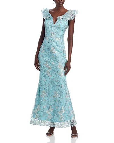 Eliza J V-neck 3d Flower Sleeveless Gown