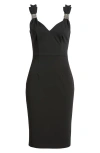 Eliza J V-neck Embellished Bow Sheath Dress In Black