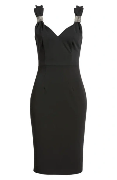 Eliza J V-neck Embellished Bow Sheath Dress In Black