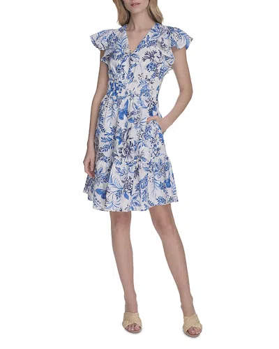 ELIZA J V NECK FLUTTER SLEEVE DRESS