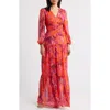 Eliza J V-neck Long Sleeve Tiered Maxi Dress In Pink
