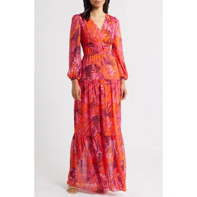 Eliza J V-neck Long Sleeve Tiered Maxi Dress