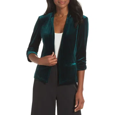 Eliza J Velvet Blazer In Hunter