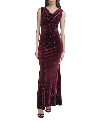 Eliza J Velvet Embellished Drape Neck Gown In Multi