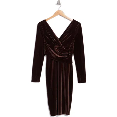 Eliza J Velvet Long Sleeve Body-con Dress In Brown