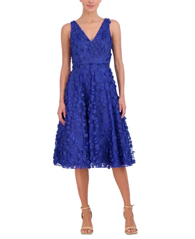Eliza J Women's 3d-floral Fit & Flare Midi Dress In Cobalt