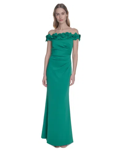 Eliza J Women's 3d Floral Off-the-shoulder Gown In Green