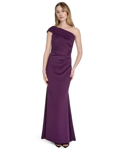 Eliza J Women's Asymmetric-neck Side-pleat Scuba Gown In Purple